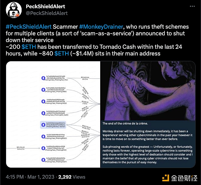 网络钓鱼诈骗团队Monkey Drainer宣布关闭其服务-第1张图片-芝麻交易所下载